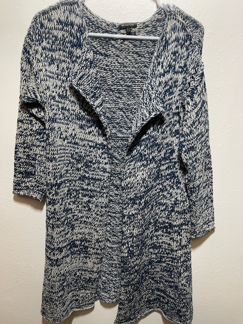 Massimo Dutti Navy and White Marled Open-Front Cardigan